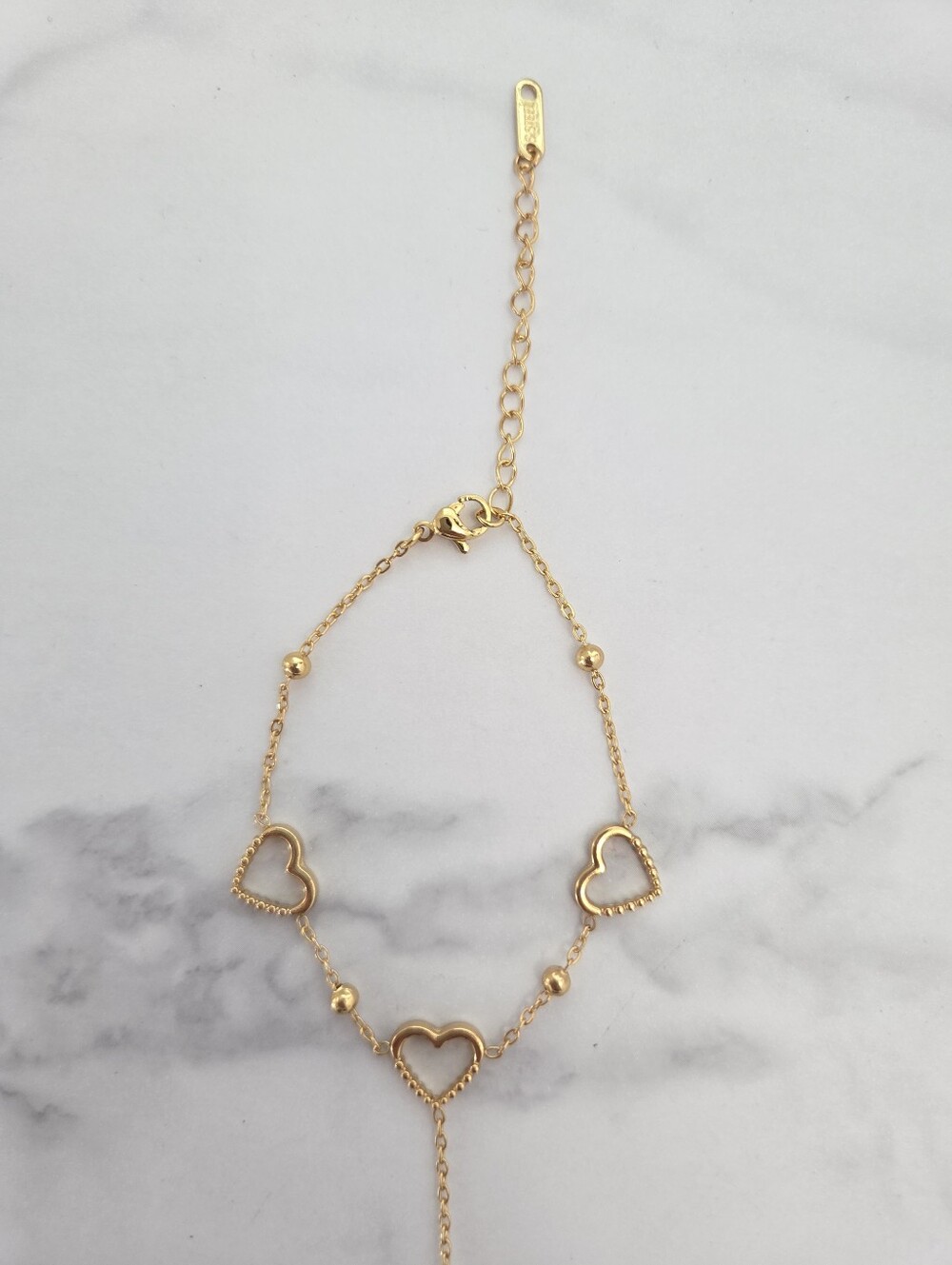 Gold Heart Hand Chain Bracelet Ring Combo Stainless Steel - Picture 7 of 13